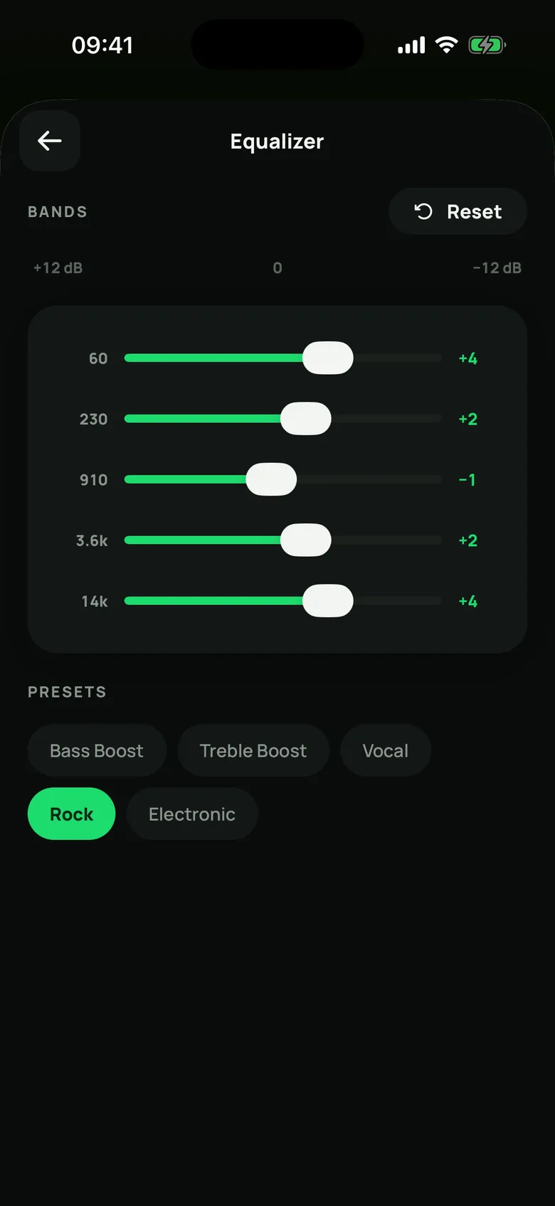 Equalizer screen in Statisfy.